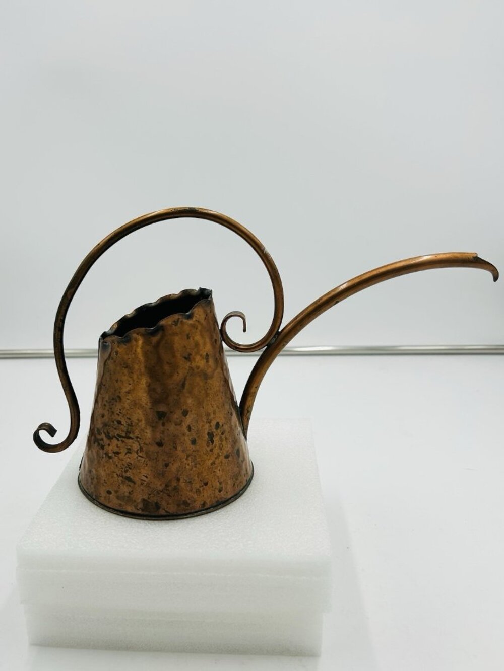 Gregorian Solid Copper Small Watering Can Hammered Vintage Scalloped